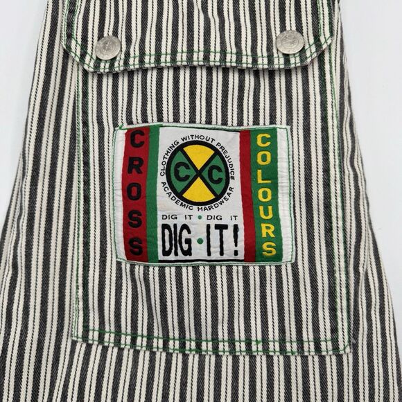 VTG Cross Colours Dig It Black White Striped Baggy Hip Hop Jeans 32 (30) USA - Picture 12 of 16